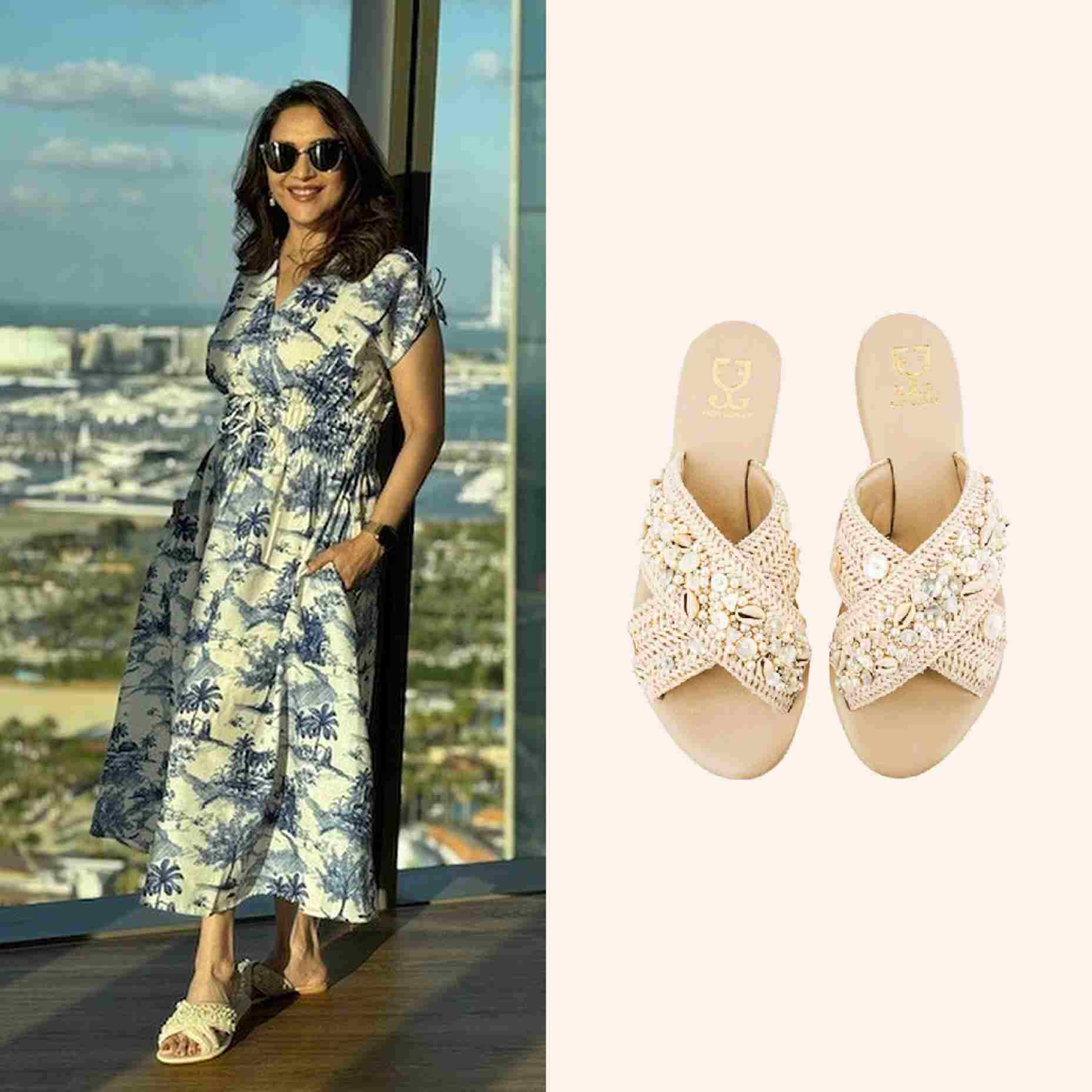 Madhuri Dixit Nene in White Sands Criss Cross Slides