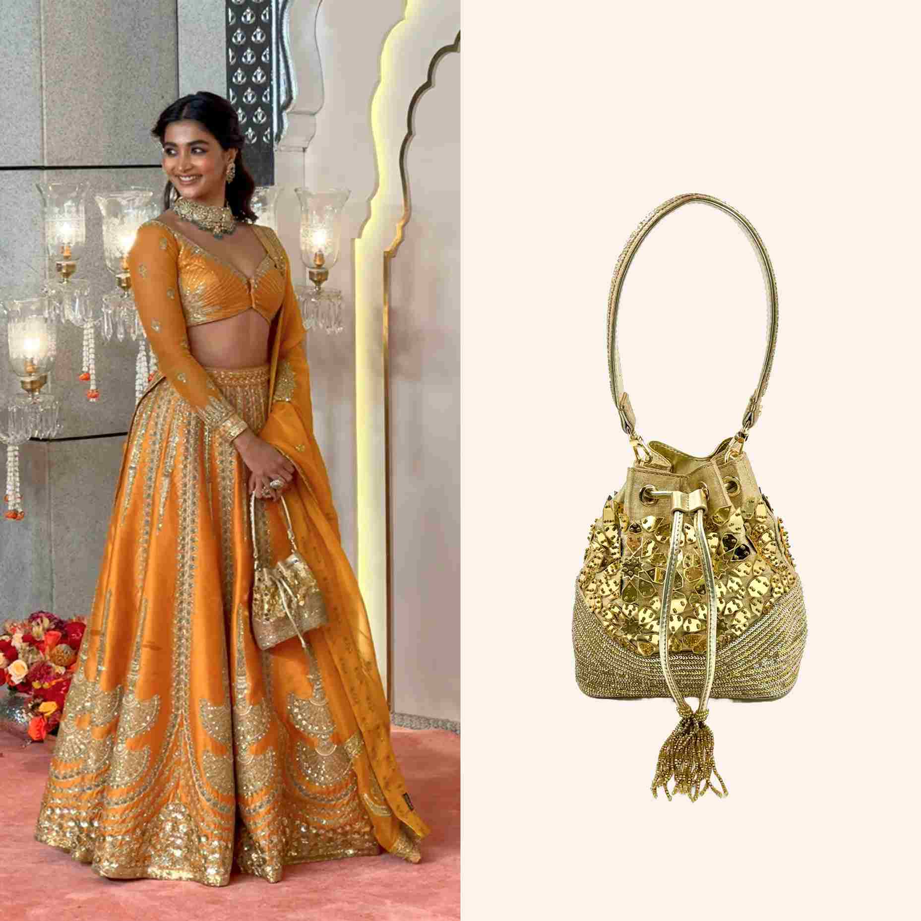 Pooja Hegde with Gold Move Potli