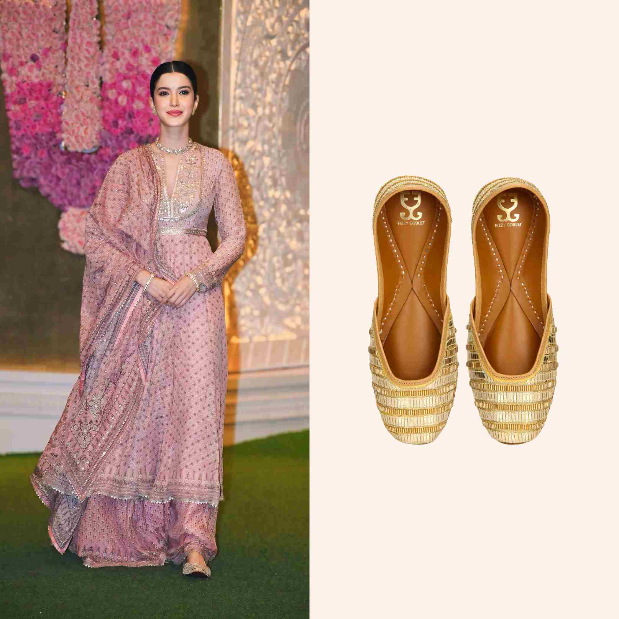 Shanaya Kapoor in Golden Sunrise Juttis