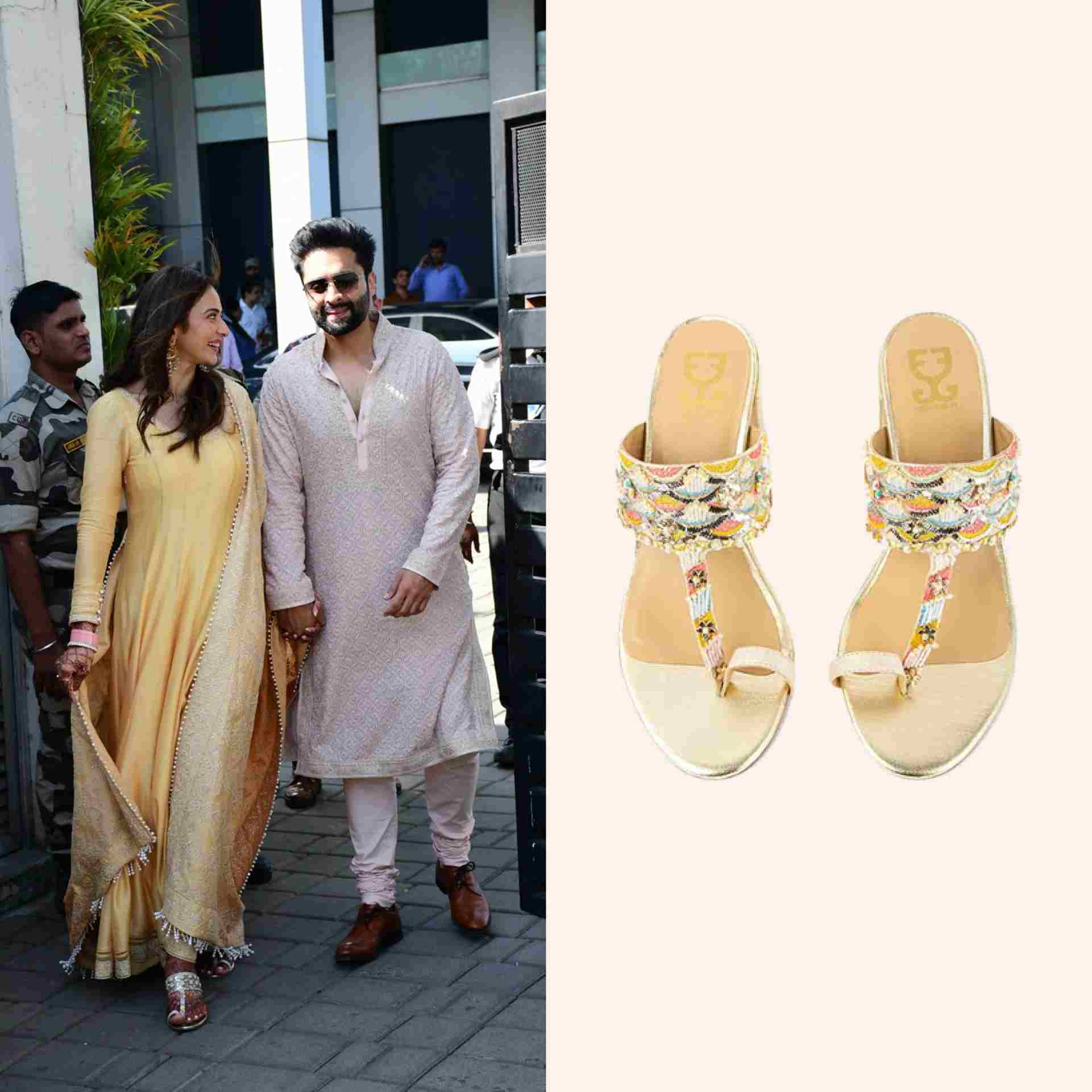 Rakul Preet Singh in Gold Struck - Kolha Block Heels Limited edition