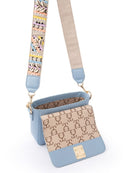 Mini Goblet Crossbody Leather Stone Blue with Embroidered Strap