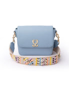 Mini Goblet Crossbody Leather Stone Blue with Embroidered Strap