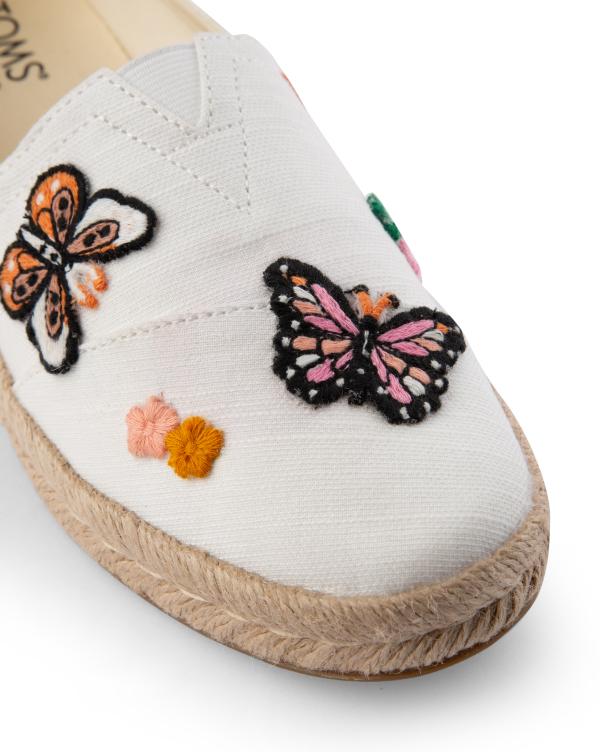 TOMS X Fizzy Goblet Satin Butterfly Sweetheart White Espadrilles