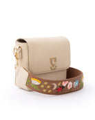 Mini Goblet Crossbody Leather  Cream with Embroidered Strap