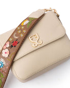 Mini Goblet Crossbody Leather  Cream with Embroidered Strap