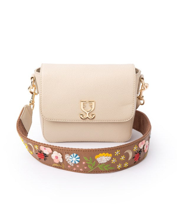 Mini Goblet Crossbody Leather  Cream with Embroidered Strap