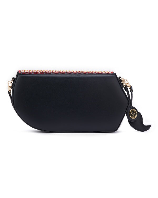 GEO Shoulder Bag Leather Black (With Colourful Beads)