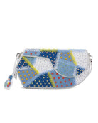 GEO Shoulder Bag Leather Denim Patchwork (With Beads Embroidery)