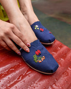 TOMS X Fizzy Goblet Zardozi Ladybird Navy Slip Ons