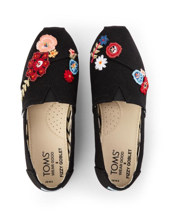 TOMS X Fizzy Goblet Resham Embroidered Midnight Garden Slip Ons