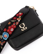 Mini Goblet Crossbody Vegan Leather  Black With Embroidered Strap