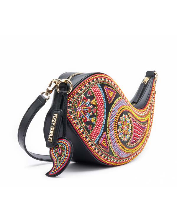 NEO Shoulder Bag Leather Black (With Colourful Beads)