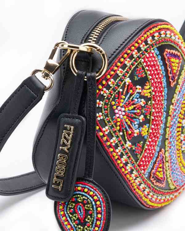 NEO Shoulder Bag Leather Black (With Colourful Beads)