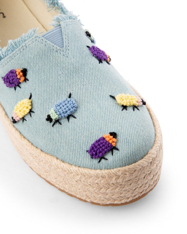 TOMS X Fizzy Goblet Knotted (Hand-embroidered) Sheep Blue Platform Espadrilles