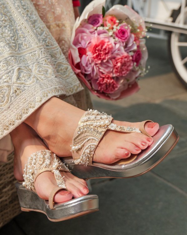 Sion Wedges | Bridal Heels in Velvet with Zardozi Handwork – aroundalways