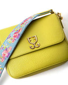 Mini Goblet Crossbody Leather Lime Green with Denim Straps